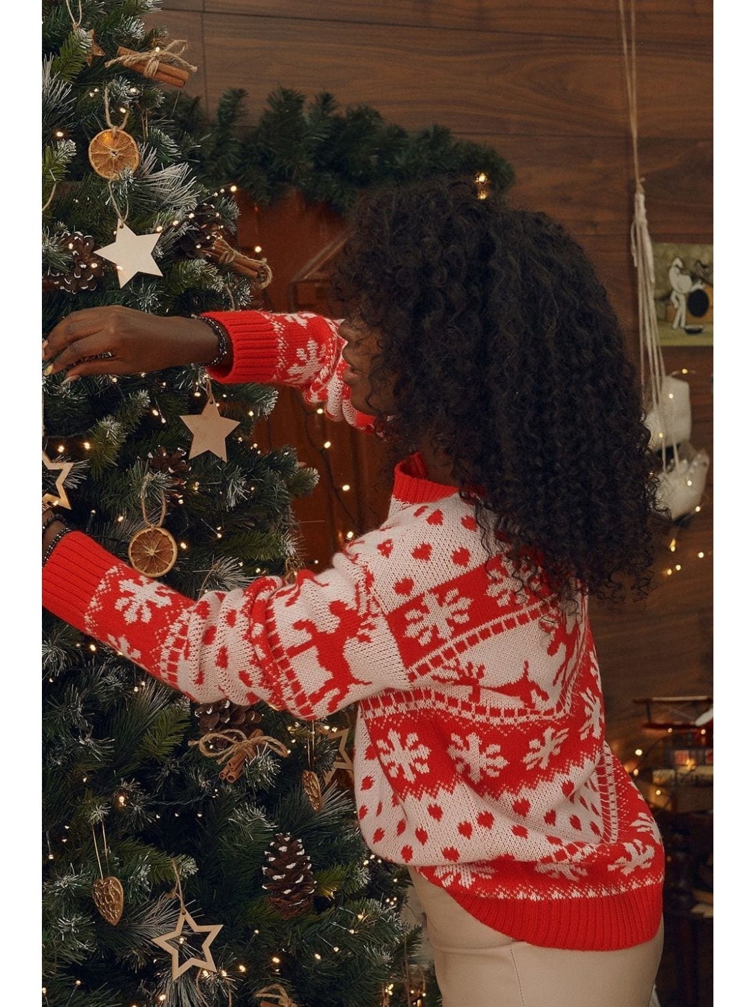 Women\'s Christmas sweater with patterns, red 8523 - Online store - Boutique